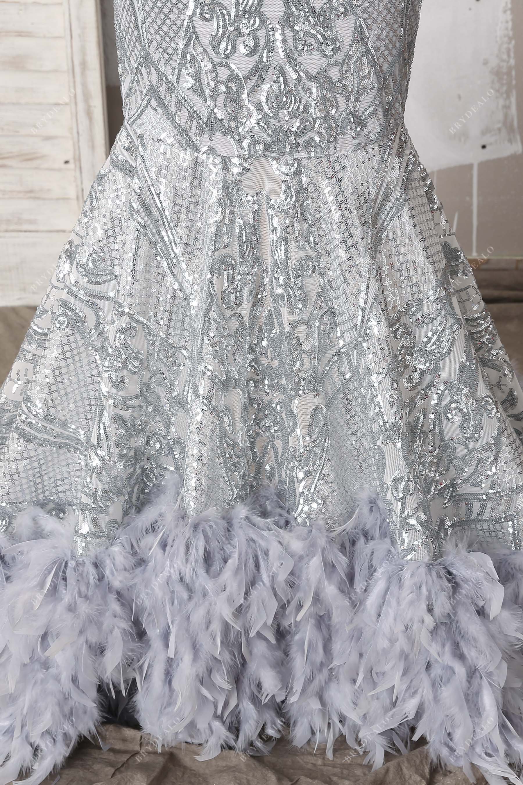 grey feathers mermaid prom gown