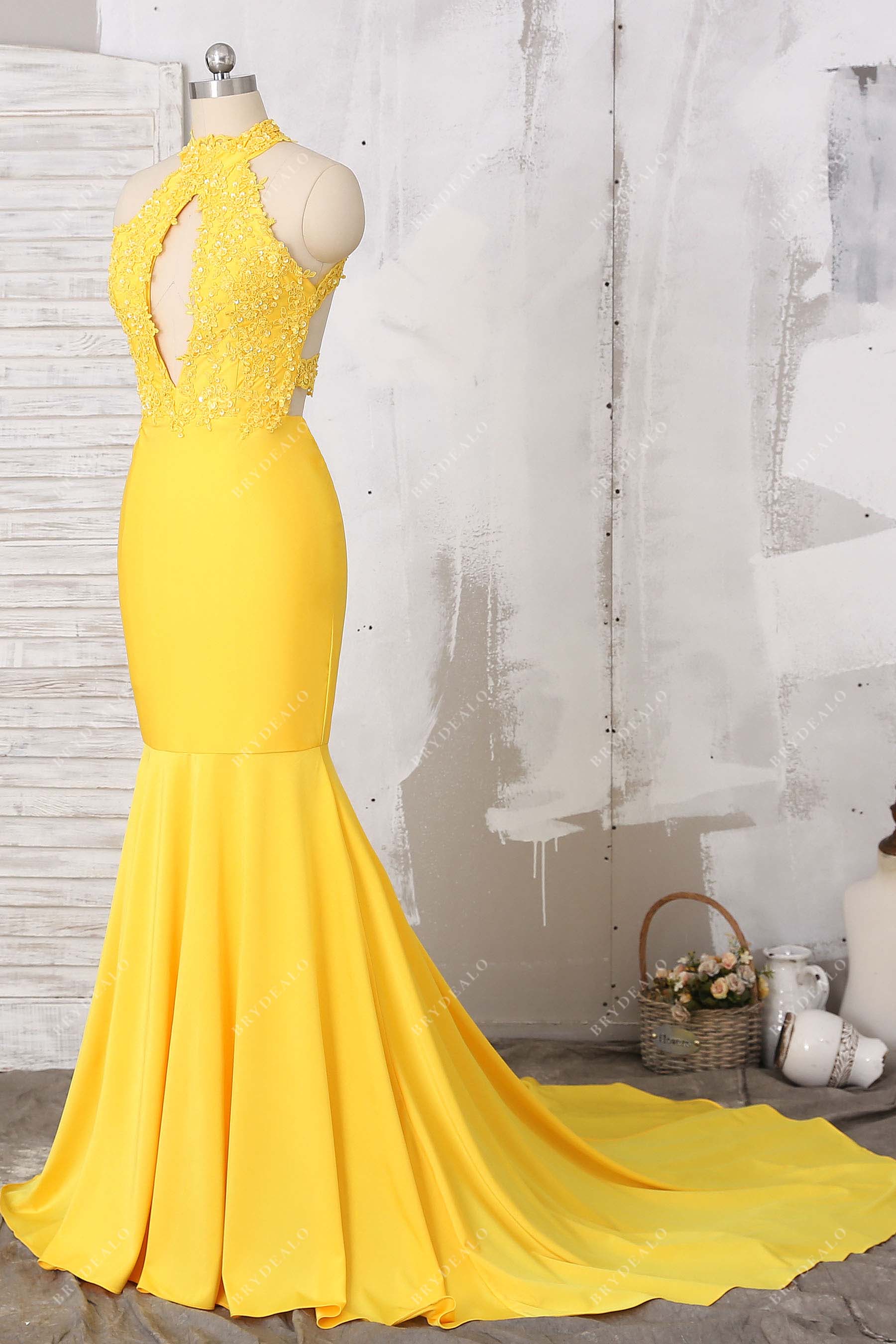 Yellow Halter Prom Dresses