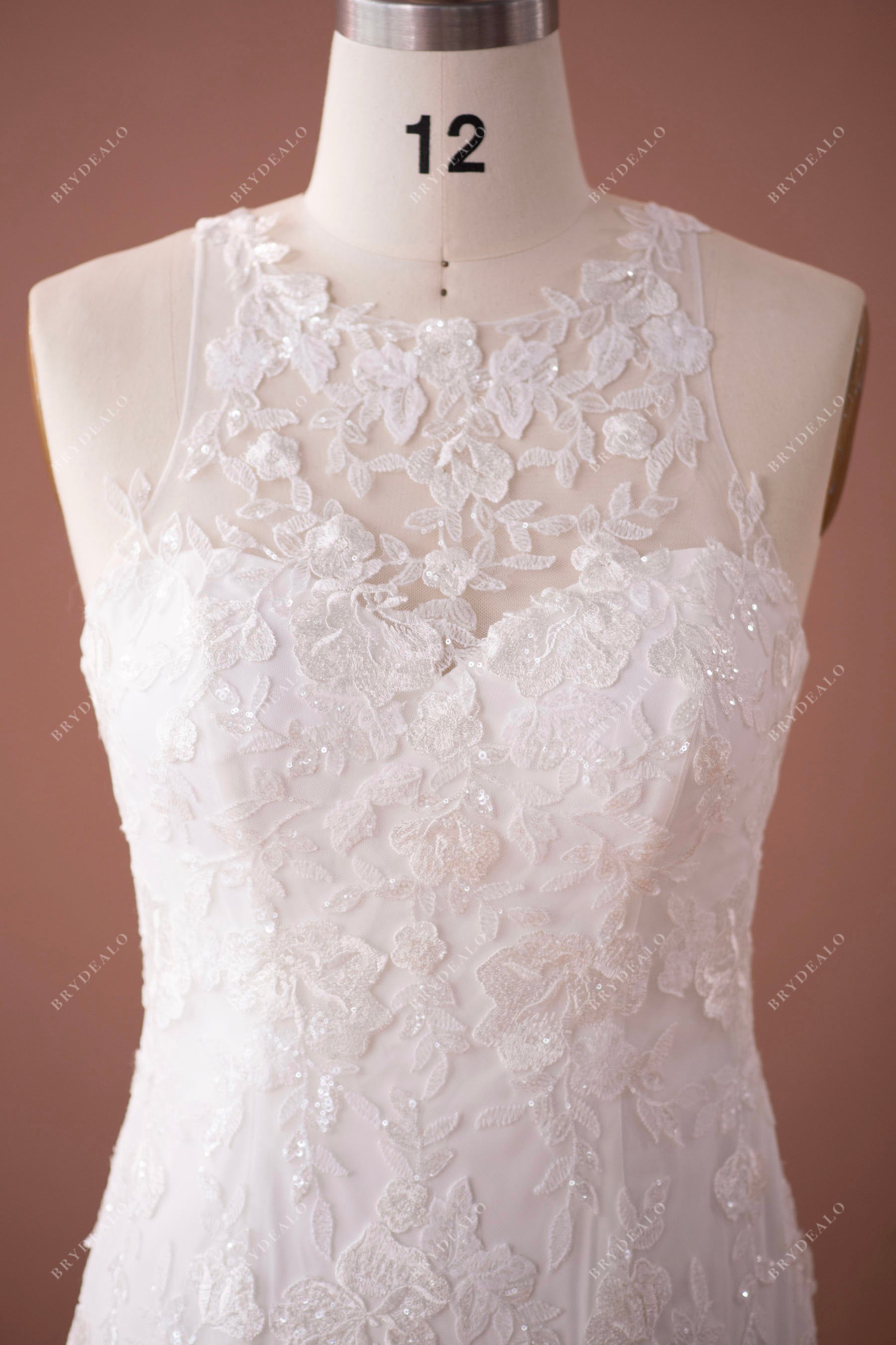 illusion halter neck lace wedding dress for wholesale