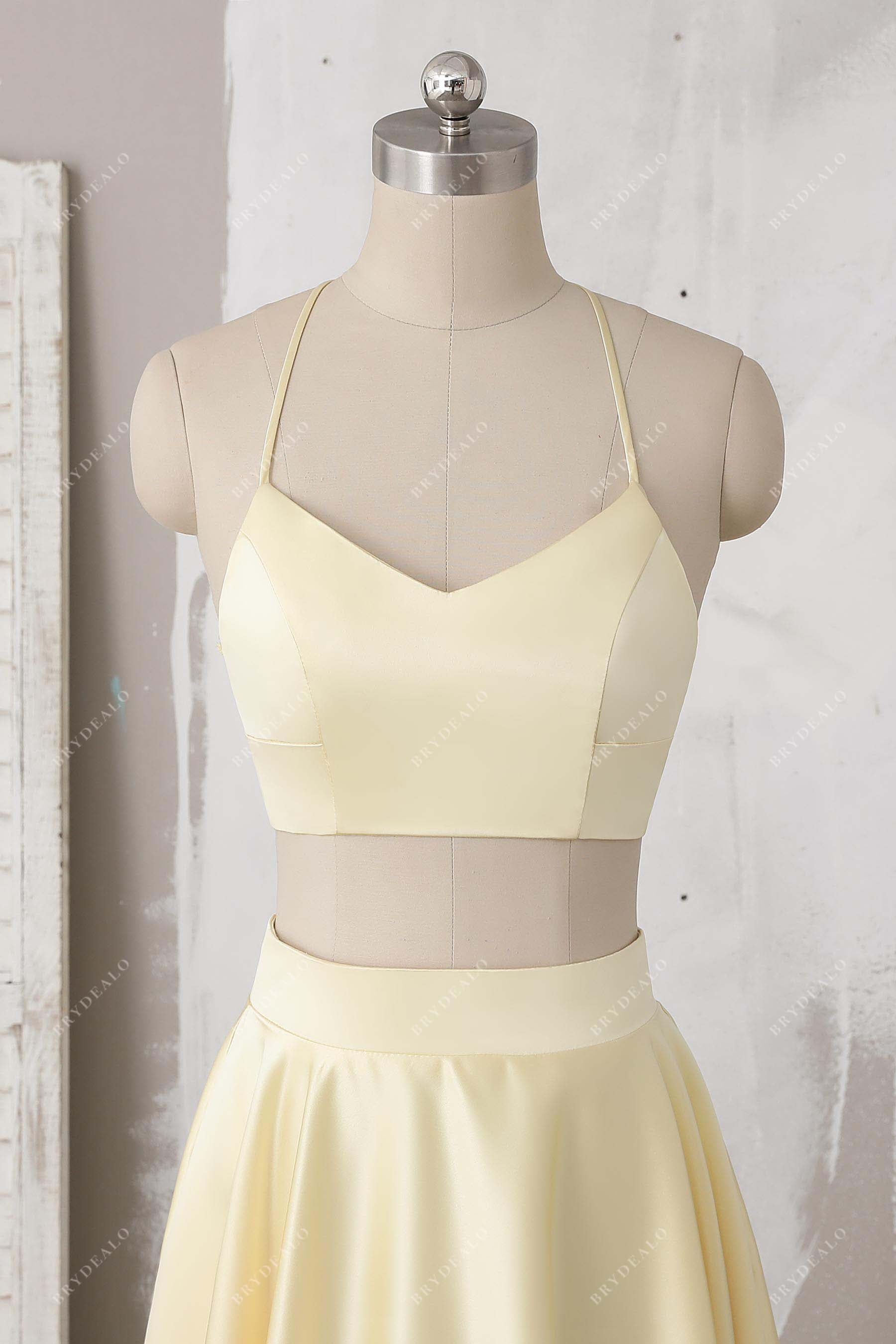 halter neck satin yellow crop top