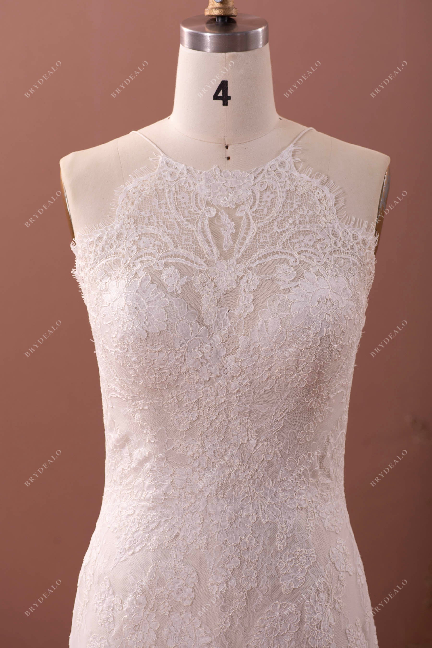 halter scalloped lace wedding dress