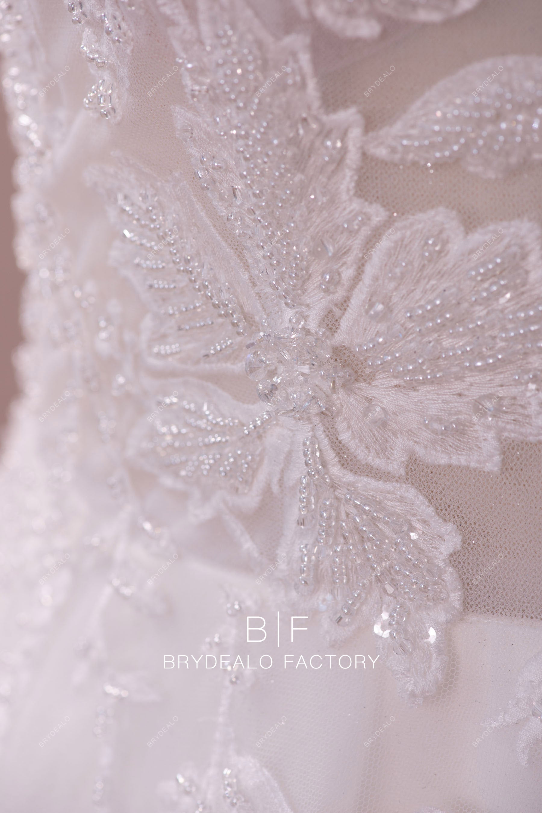 hand-sewn flower beading bridal lace