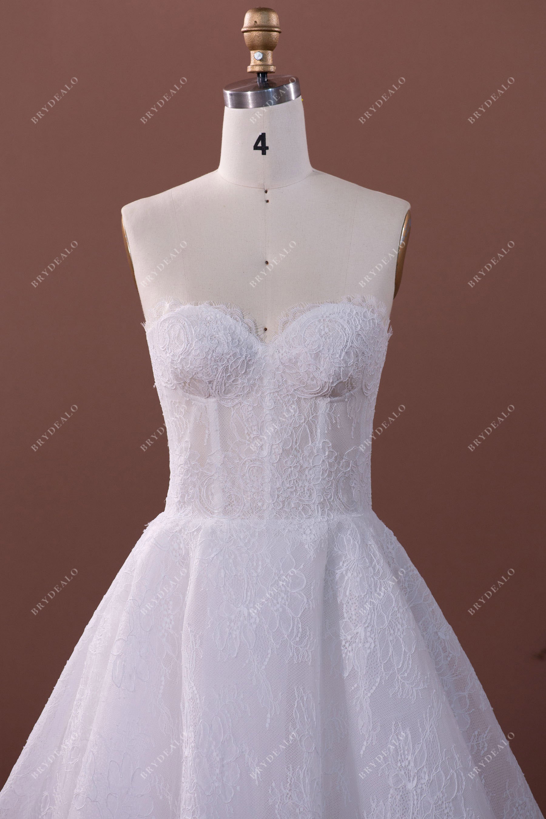 strapless lace sweetheart neck lace bridal gown