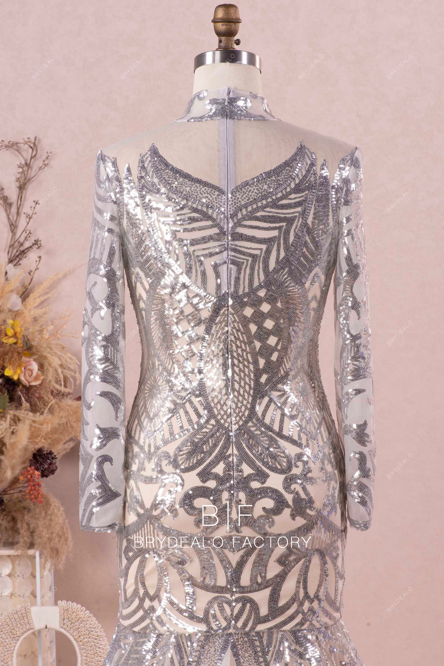 high neck long sleeve sparkly prom dress