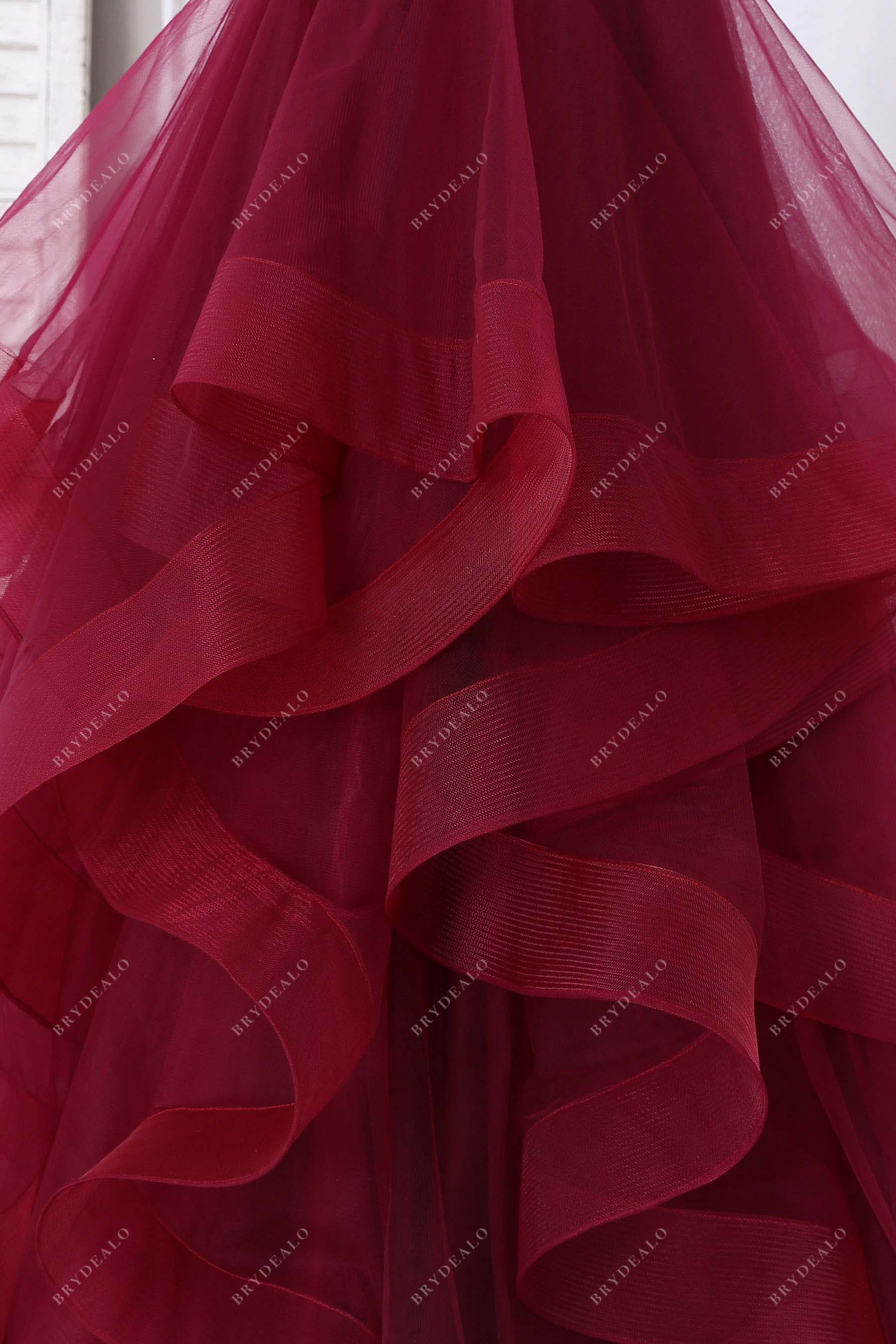horsehair tulle burgundy prom gown