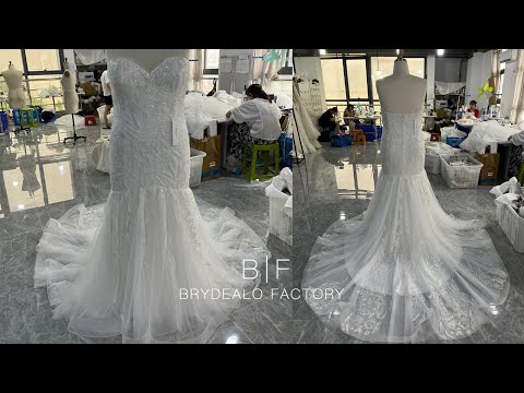 Wholesale Plus Size Beaded Lace Strapless Wedding Gown