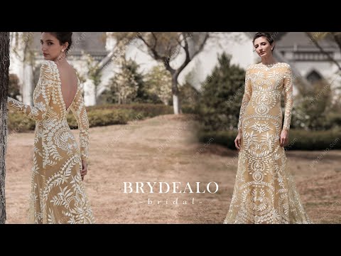 Boho Sleeved Lace Wedding Dress with Slip for wholesale