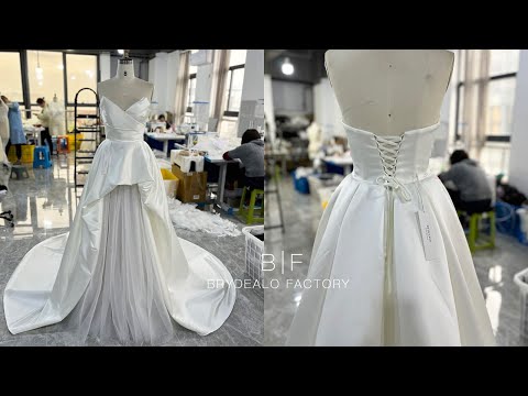 wholesale strapless V-cut neck satin corset ballgown wedding dress