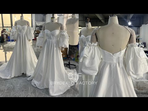 Plus Size Bubble Sleeve Sweetheart Taffeta Wedding Dress for wholesale