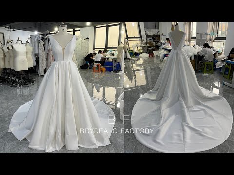 wholesale mikado plunging A-line wedding dress