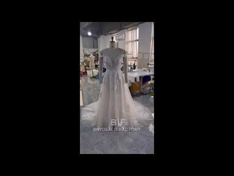 Shimmery Off Shoulder Plunging Lace Wedding Dress for Wholesale