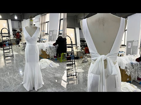 wholesale plunging empire waist jersey wedding dress