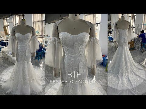 wholesale sweetheart neck detachable sleeves mermaid bridal gown