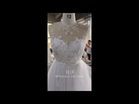 Illusion Neck Beaded Flower Lace Shimmery Wedding Dress for wholesale