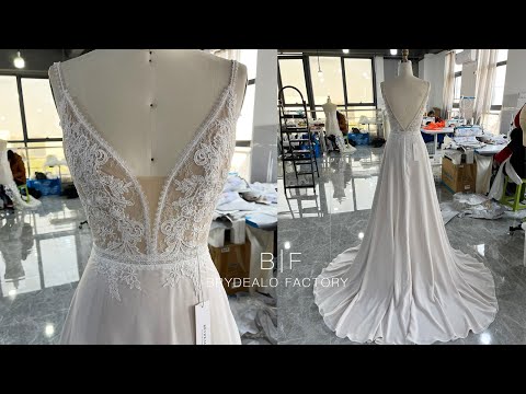 wholesale flower lace chiffon boho wedding dress