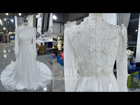 wholesale modest muslim flower lace wedding dress