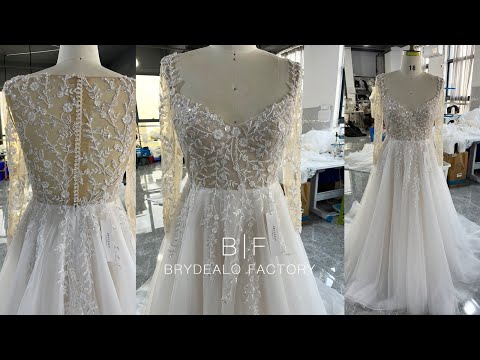 wholesale plus size sleeved sparkly wedding dress
