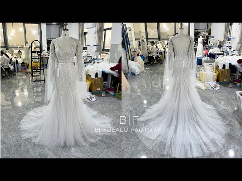 wholesale sparkly removable bell sleeve mermaid wedding dress