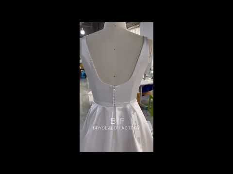 wholesale Scoop Neck Satin Simple Wholesale A-line Wedding Dress