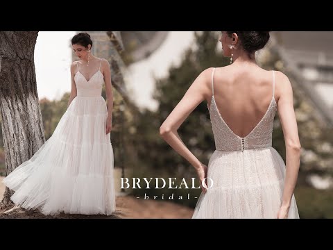 Ethereal Spaghetti Strap Pink Beach Wedding Dress Online_Brydealo