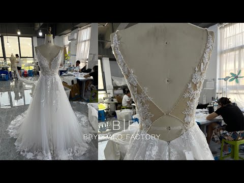 wholesale keyhole back beaded lace A-line wedding dress video