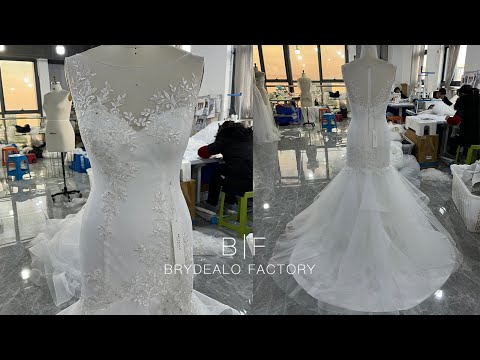 wholesale beaded lace trumpet wedding dress