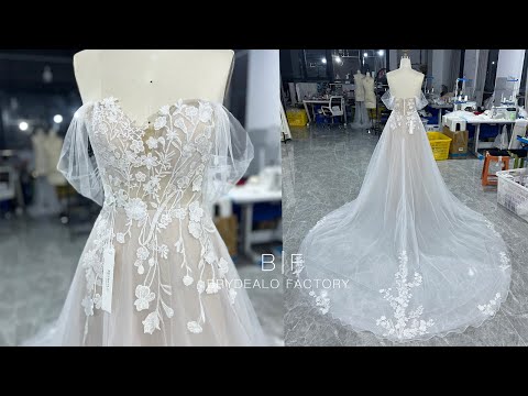 wholesale romantic off shoulder flower lace wedding dress