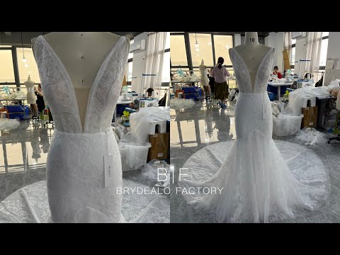 Private Label Deep V-Neck Illusion Lace Mermaid Chapel Train Wedding Dress
