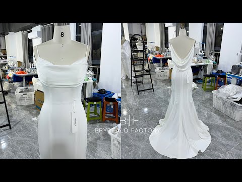 wholesale elegant satin cowl neck draping back wedding dress