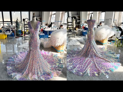 Wholesale Iridescent Sequin Plunging V-neck Prom Dress