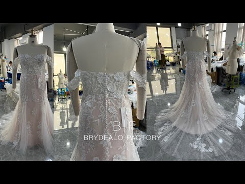 Wholesale Off Shoulder Lace Fit Flare Wedding Dress