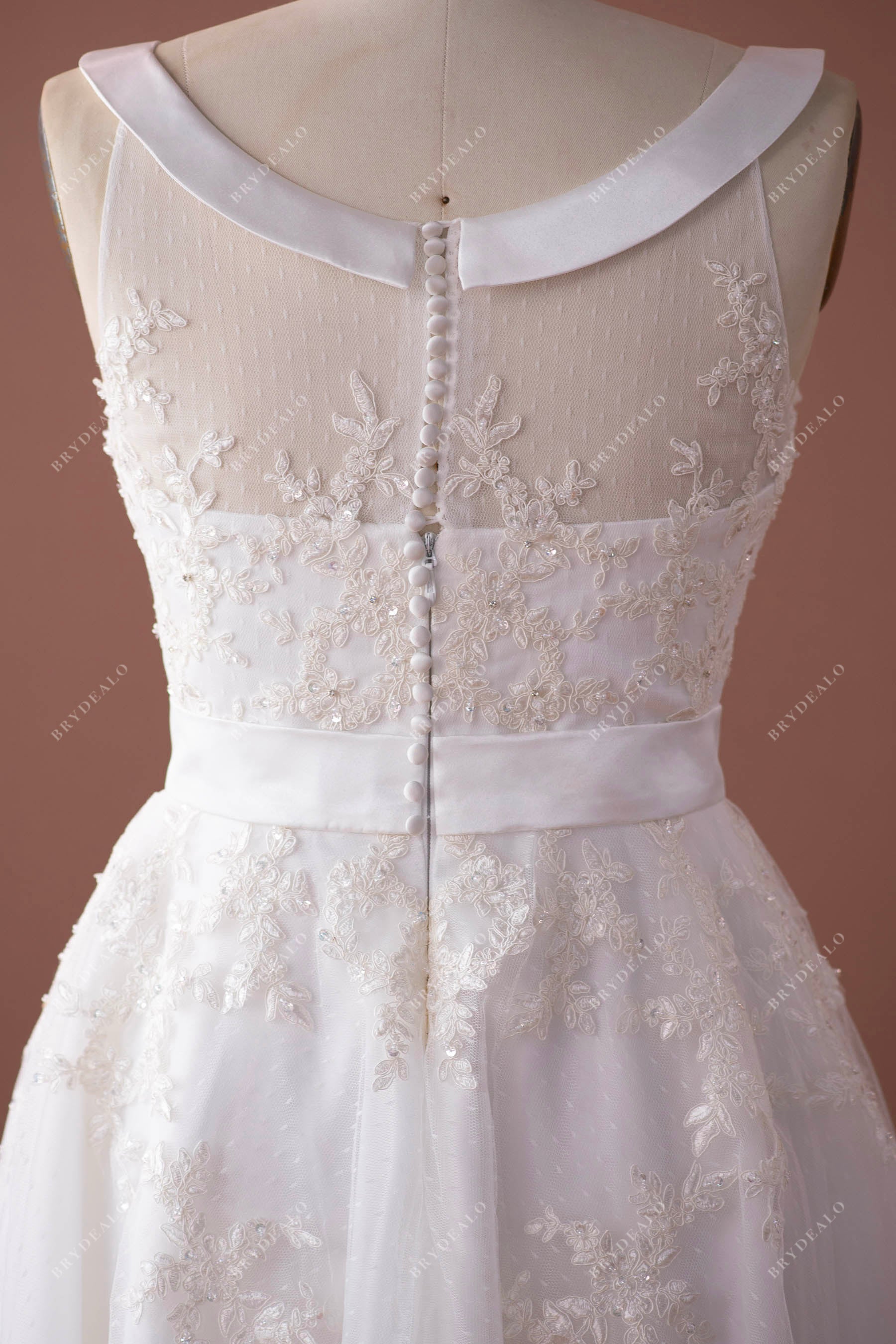 illusion back beaded lace wedding dress