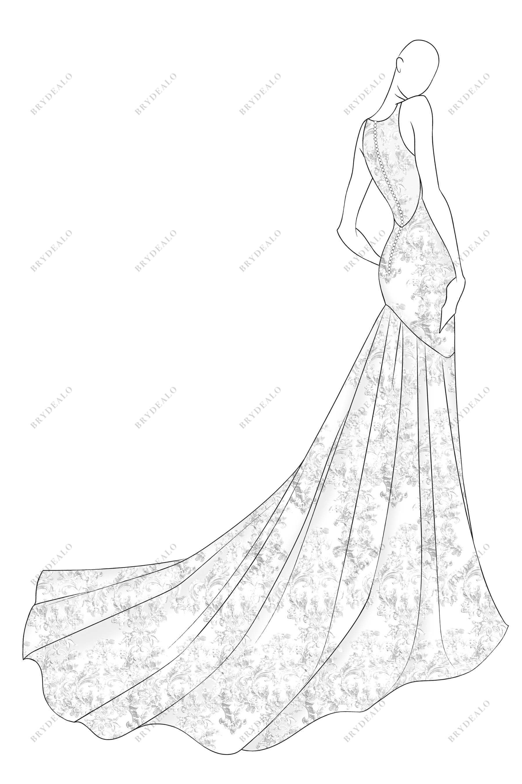 illusion back lace custom made bridal dress sketch