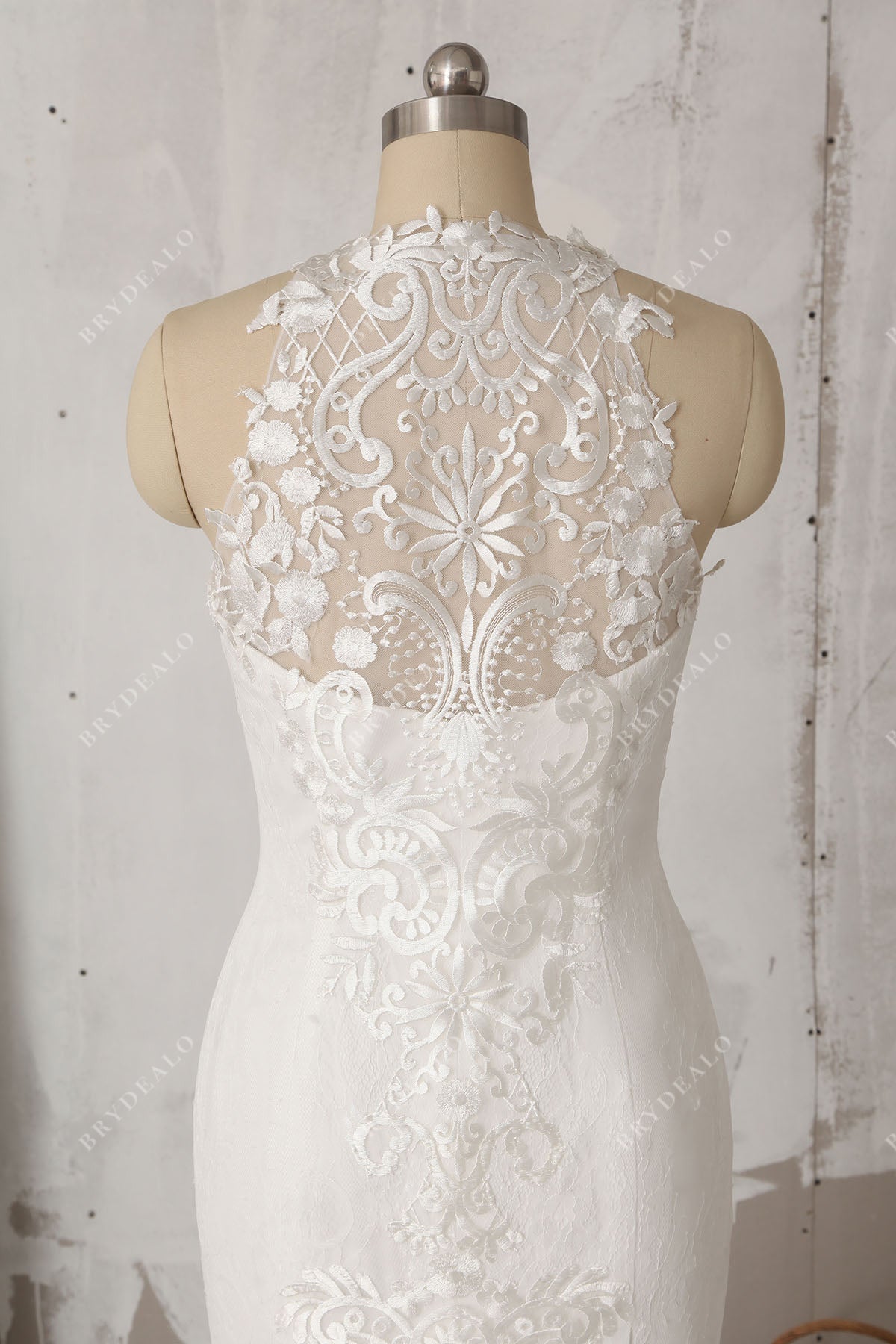 illusion back lace wedding gown