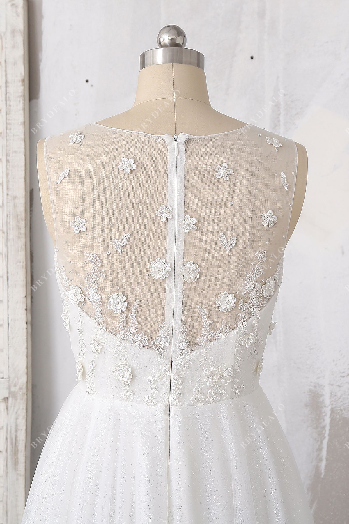 illusion back sleeveless bridal gown