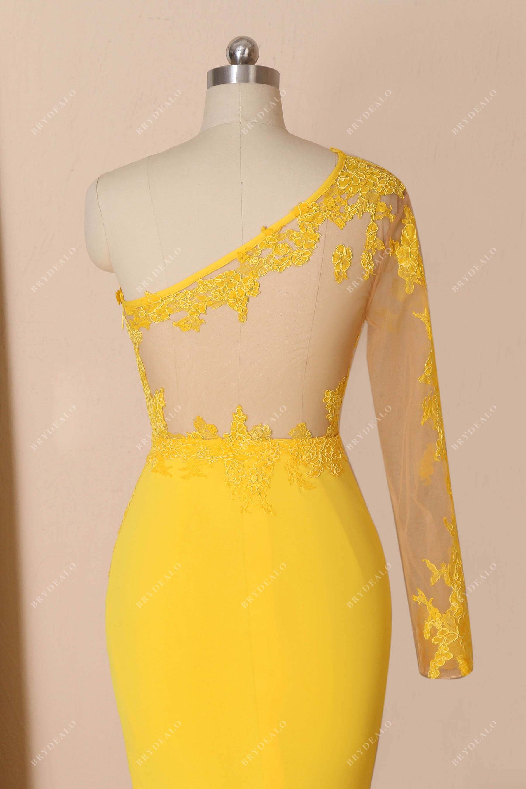 illusion back yellow prom gown