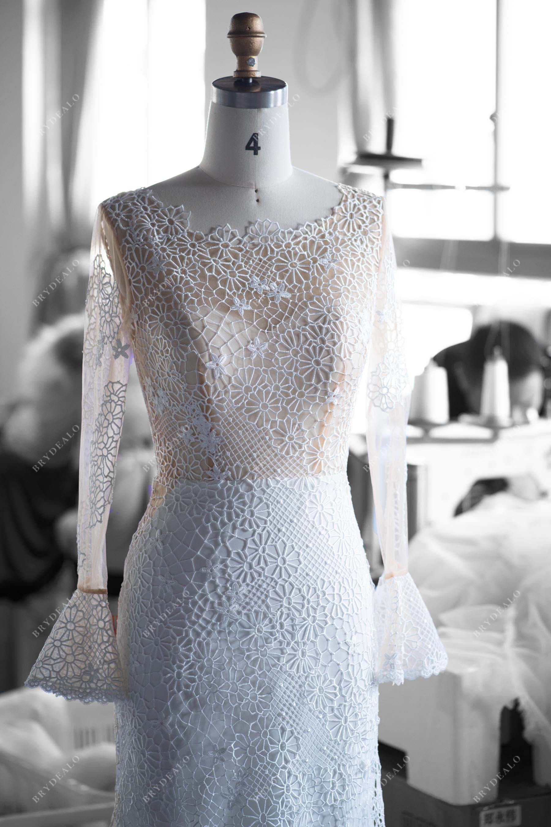 illusion bateau neck lace wedding gown