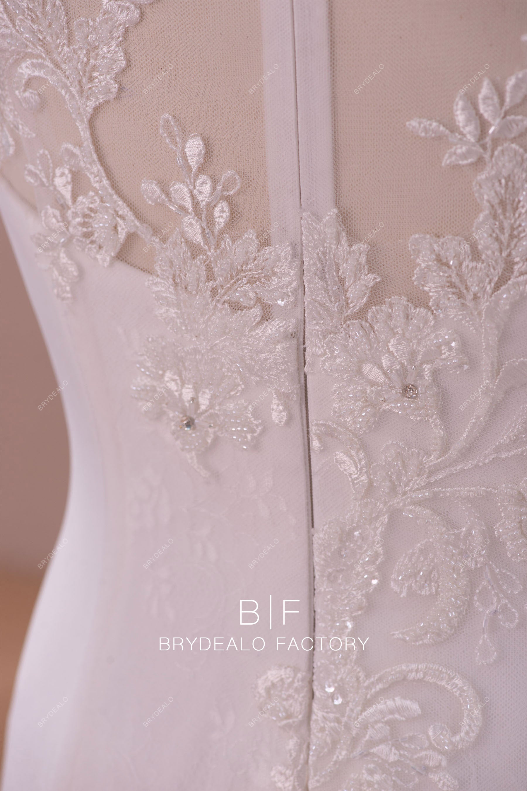 illusion beaded lace back wedding dress