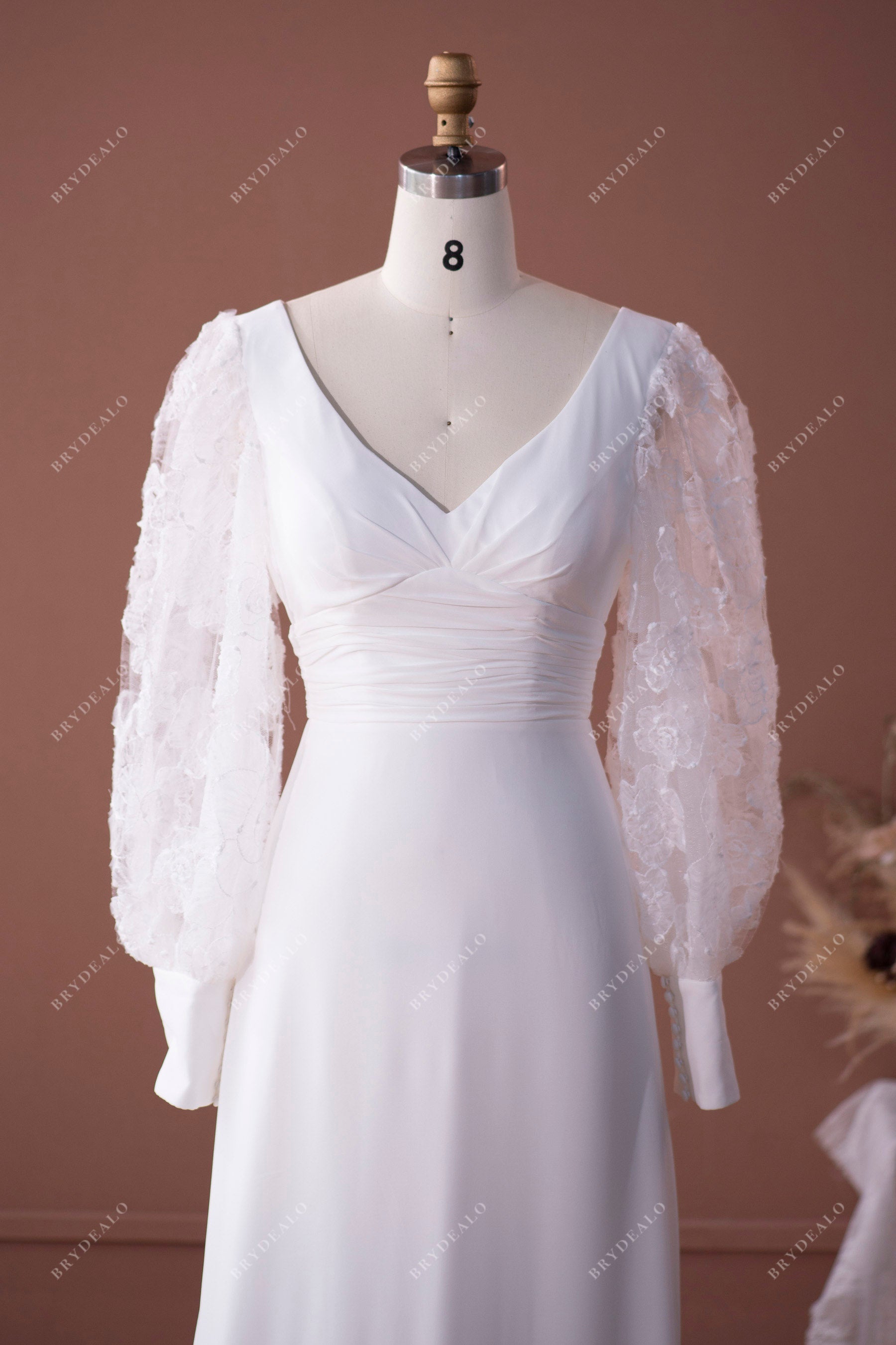 illusion bell sleeves V-neck wedding dress