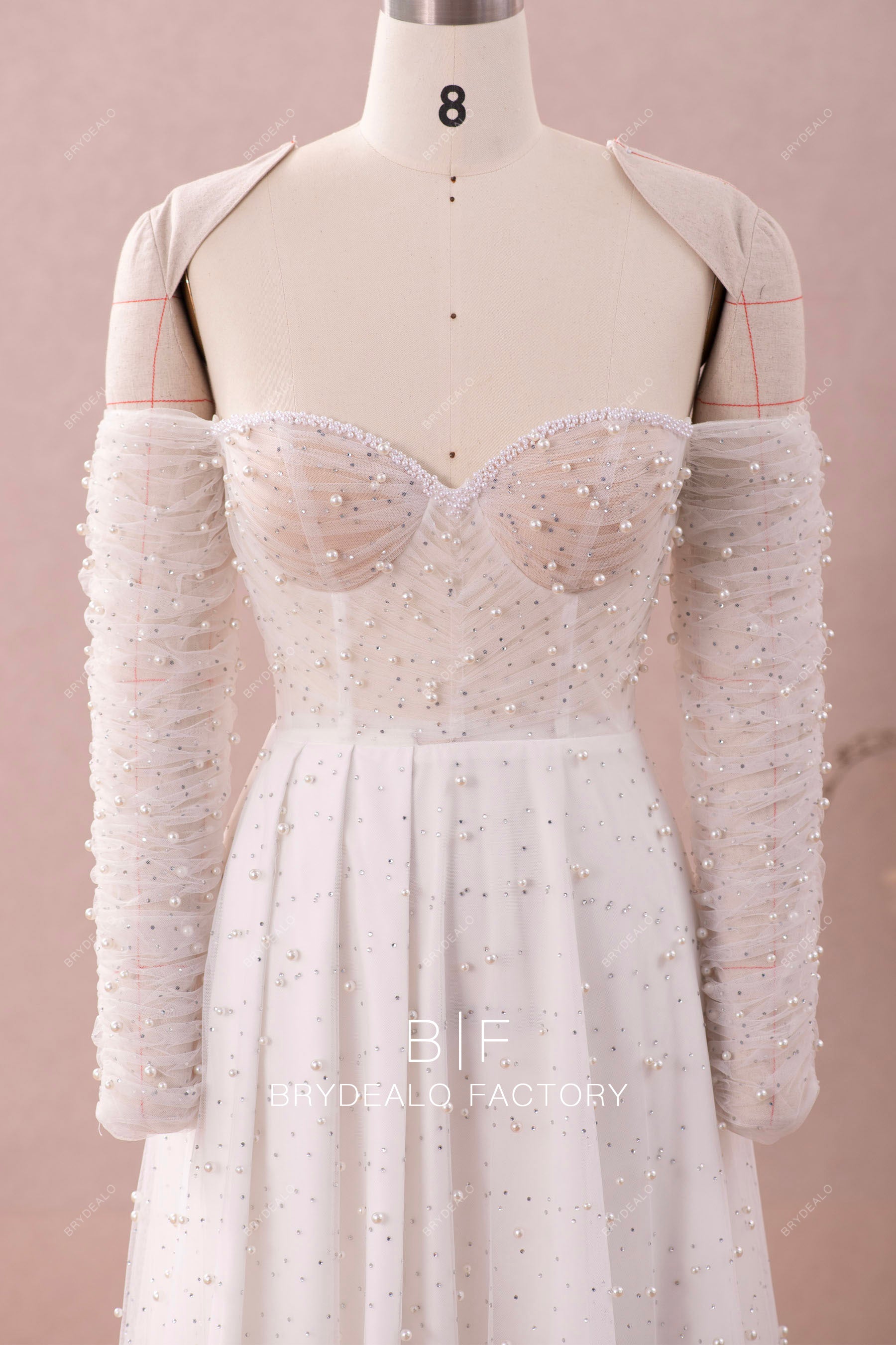 illusion bodice pearl sweetheart neck wedding dress