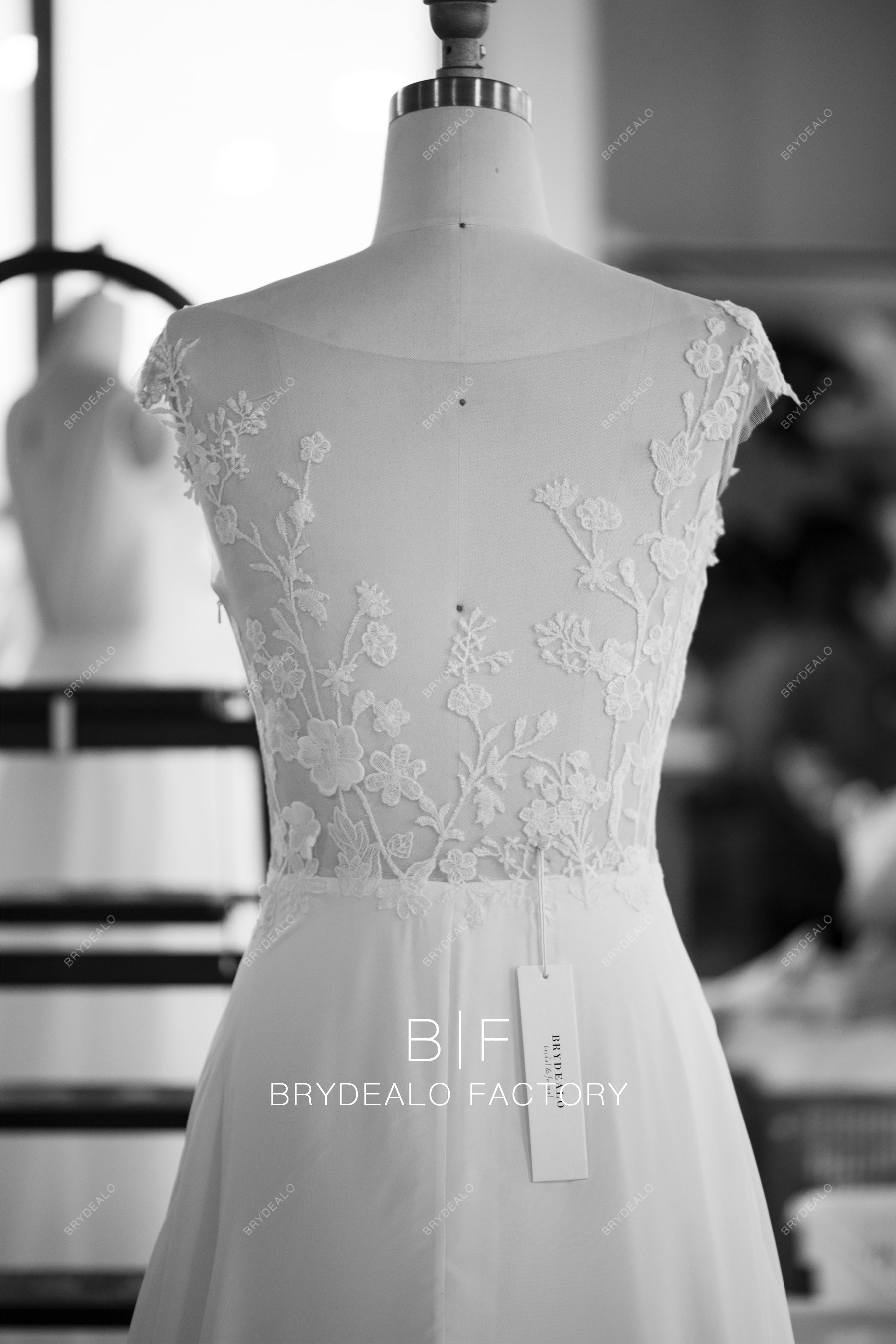 illusion botanic lace back beach wedding dress