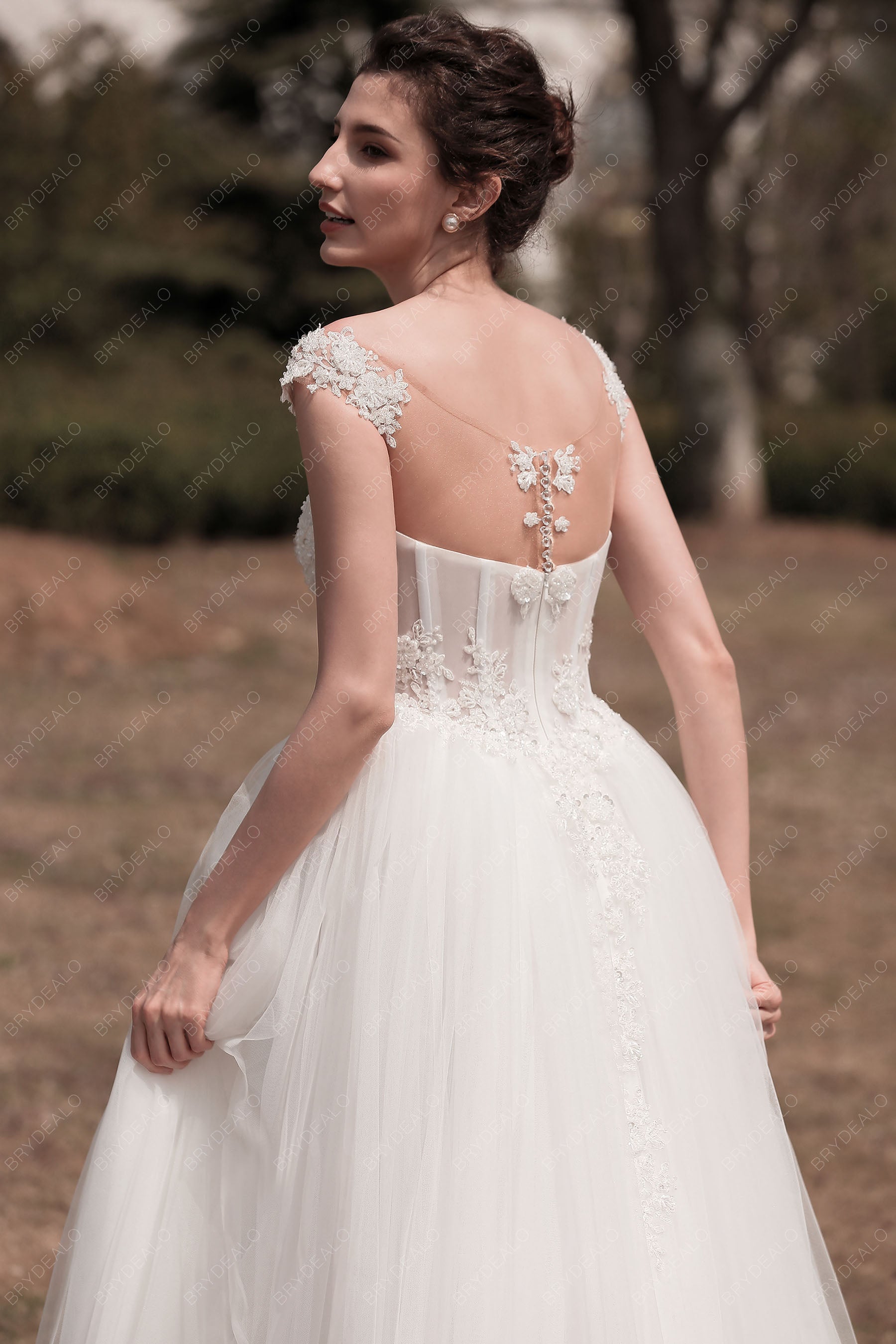 Cap Sleeve Beaded Lace  Wedding Dress