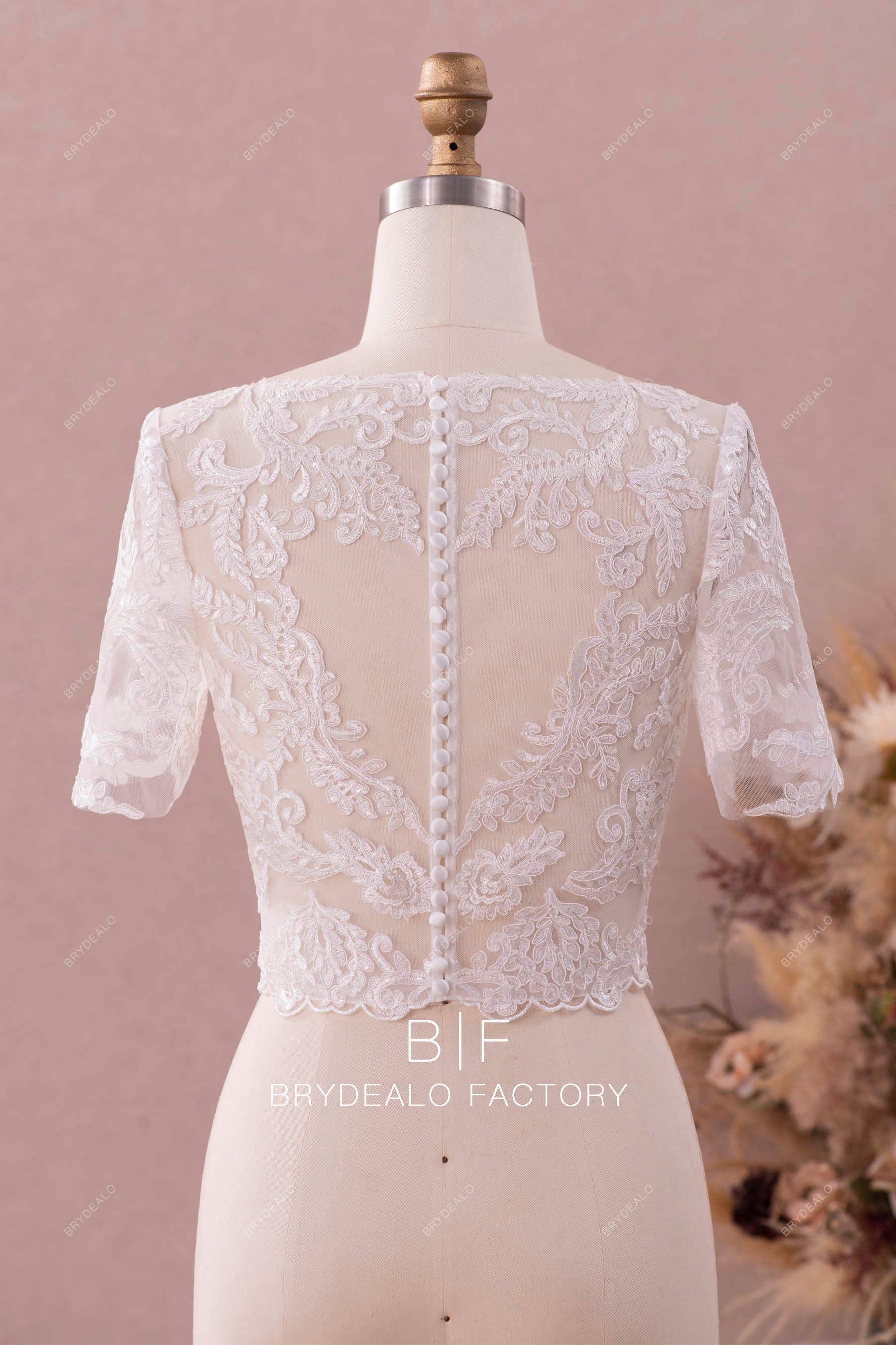 illusion buttoned back bridal crop top