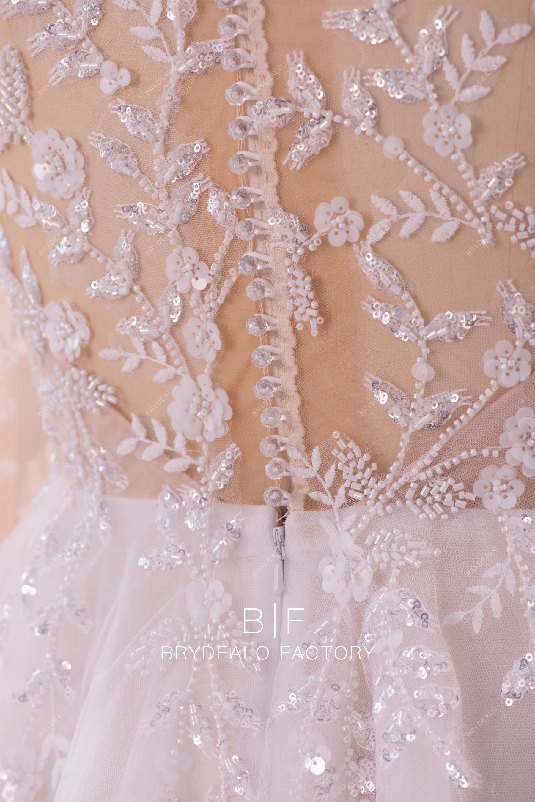 illusion buttoned back lace wedding dress
