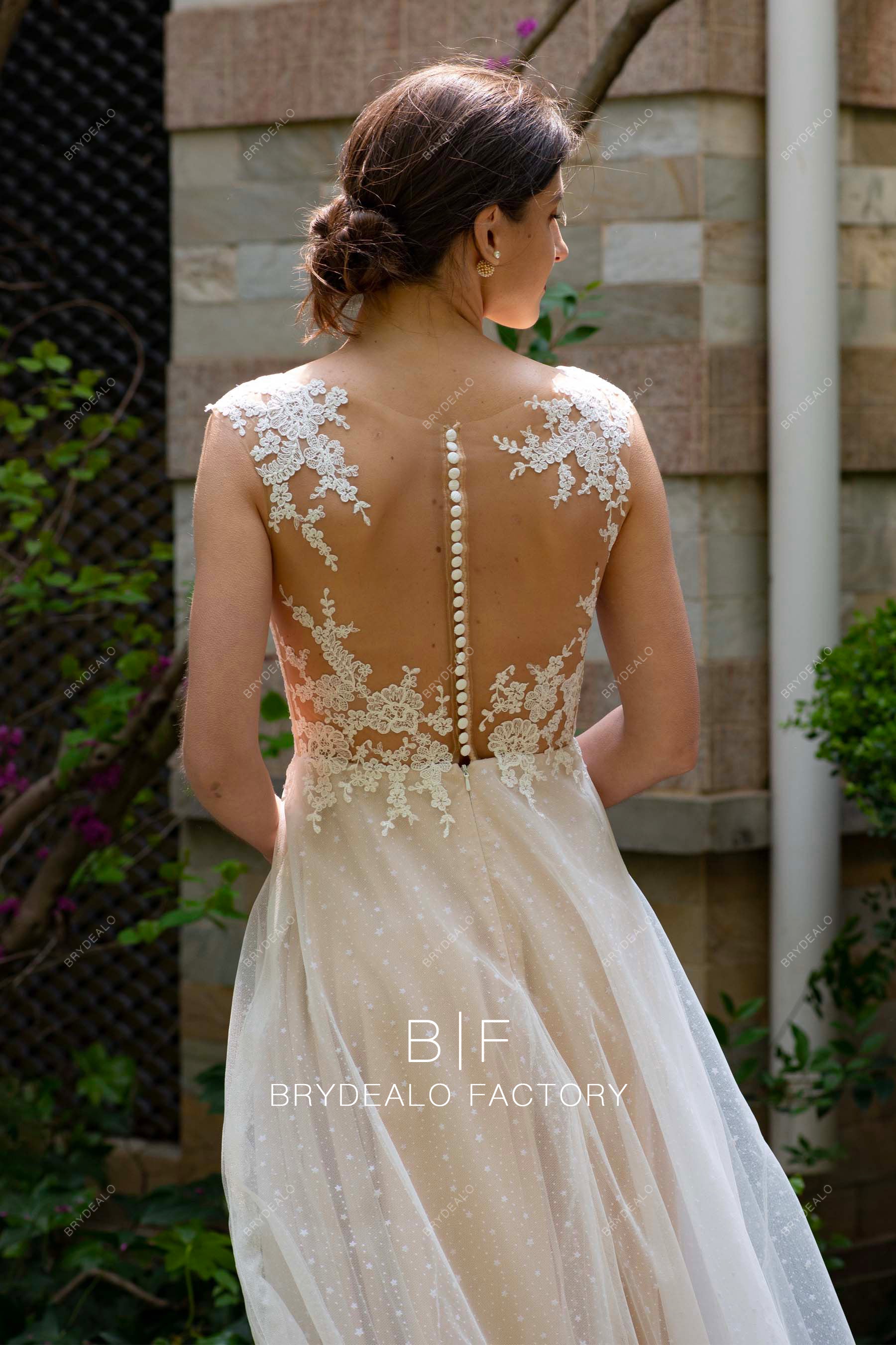 illusion buttoned back lace wedding dress