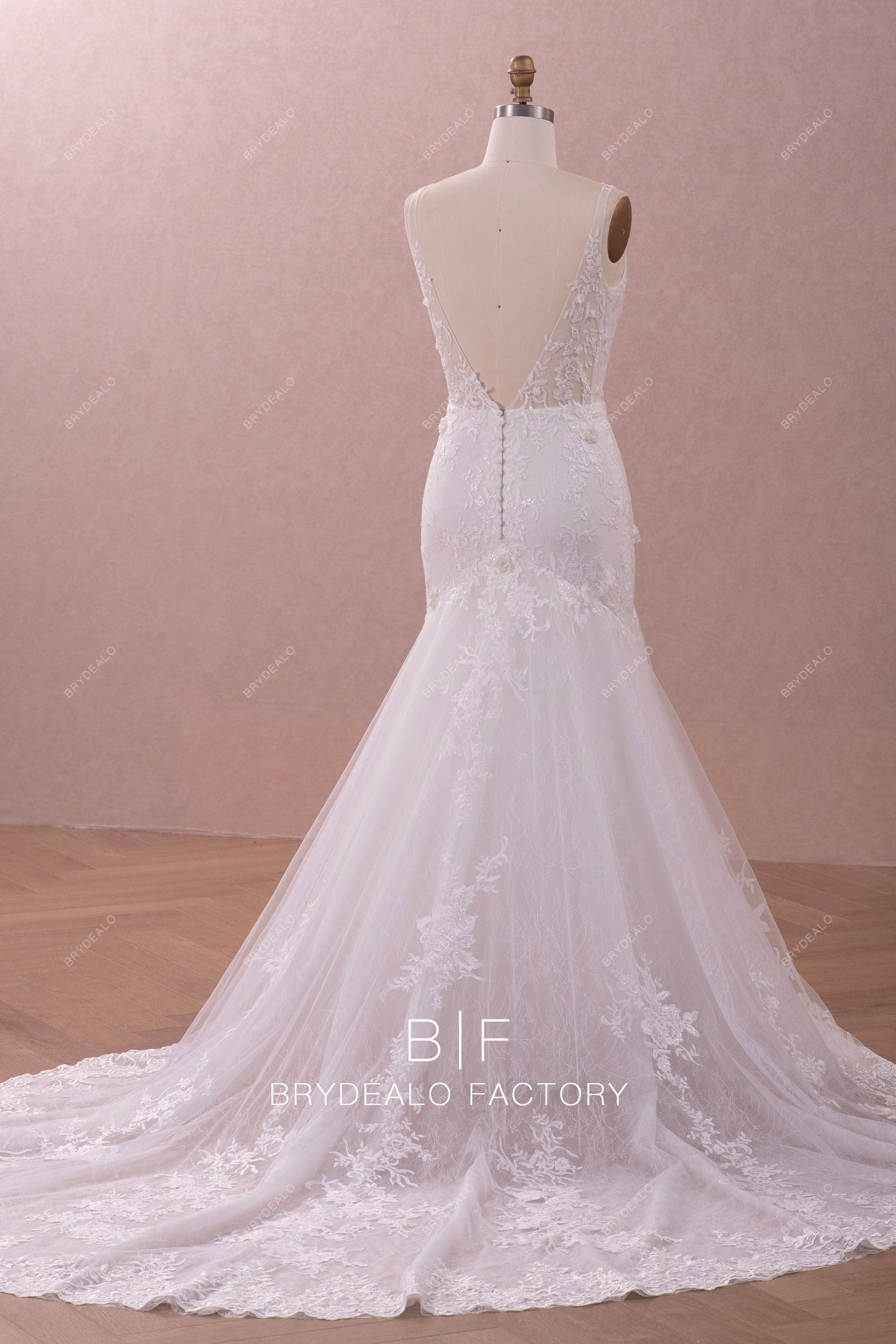 illusion buttoned back mermaid bridal gown