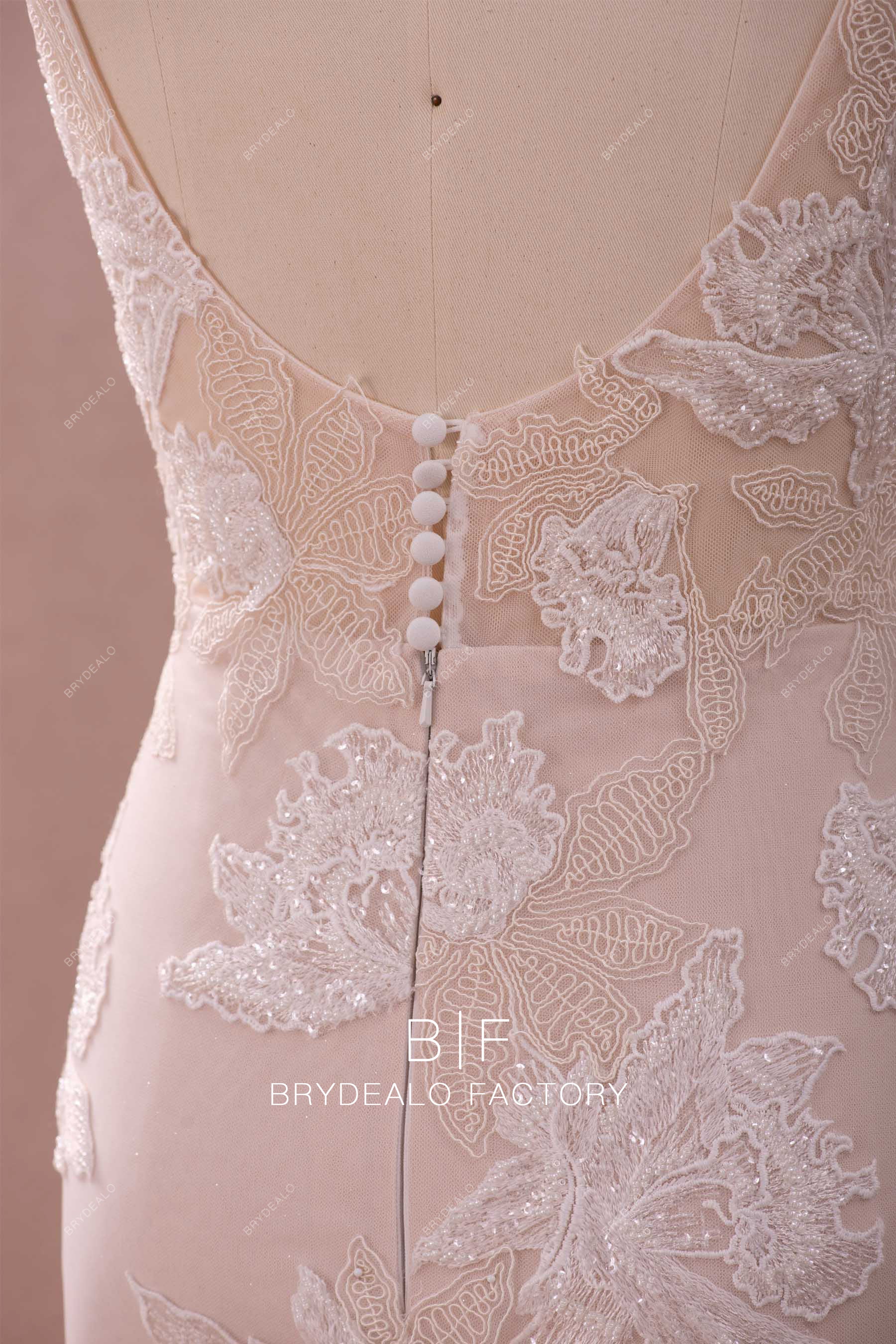 illusion buttoned back wedding dress sample
