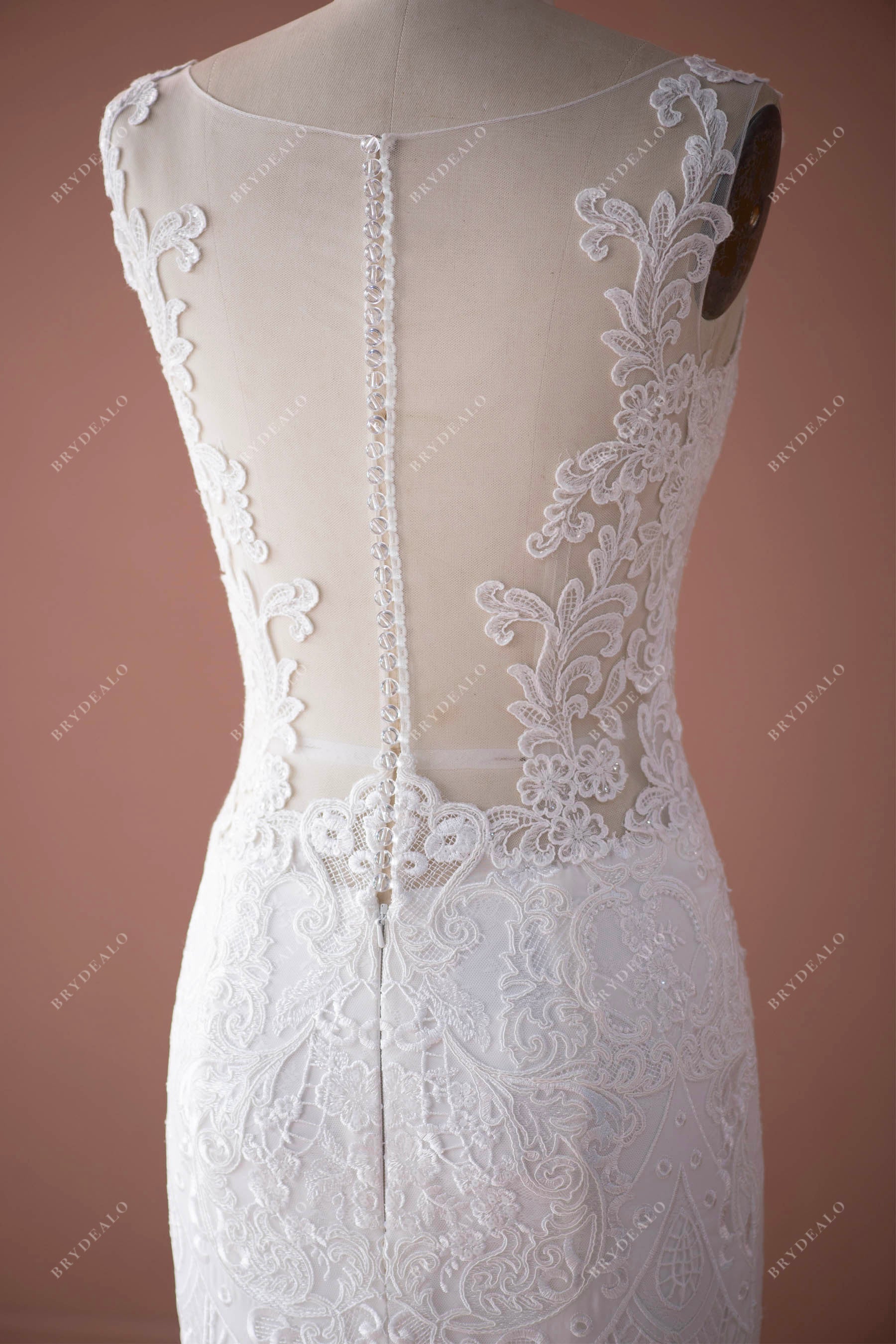 illusion buttoned back wedding dress