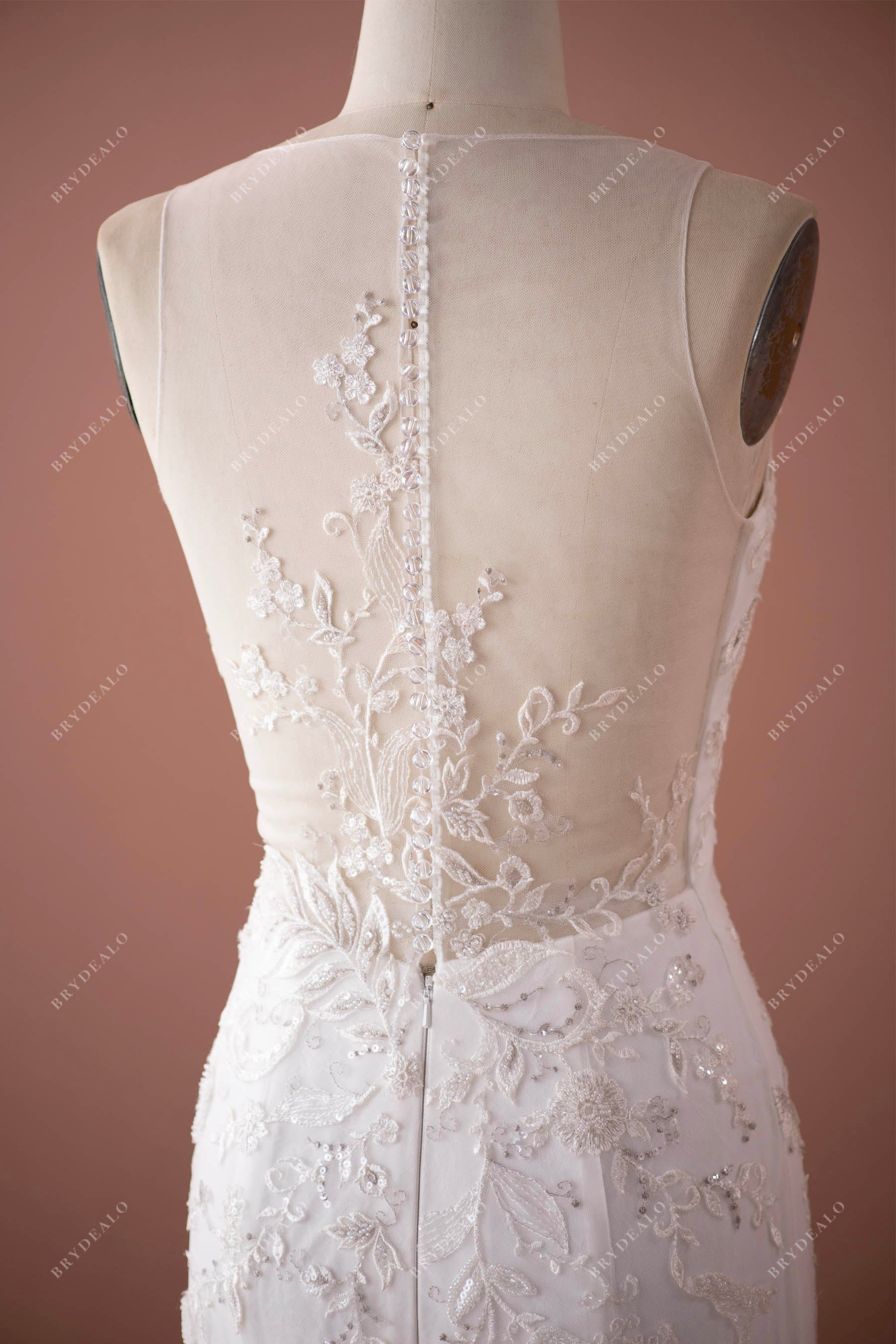 illusion buttoned wedding dress