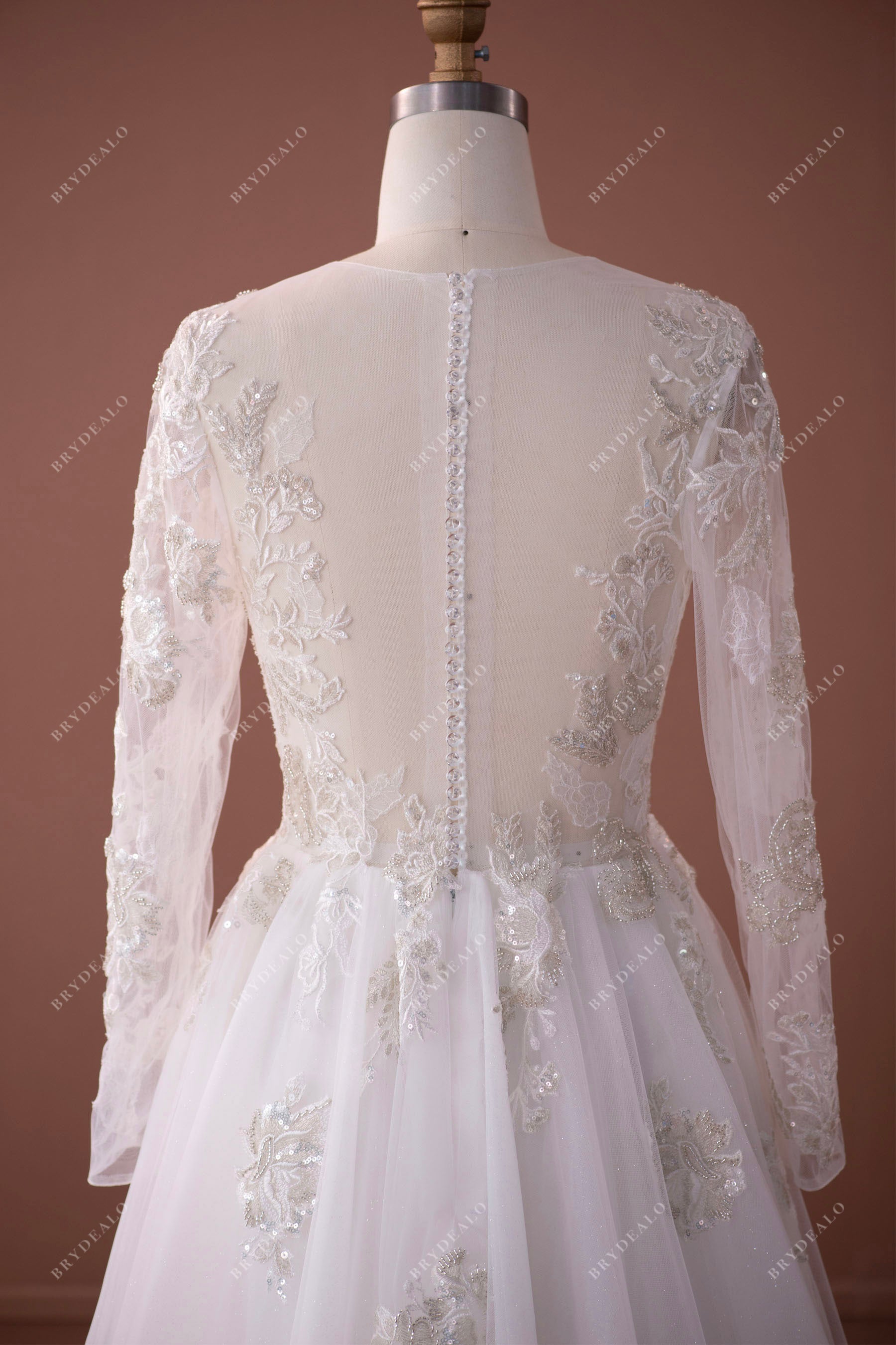 illusion buttoned crystal back wedding dre